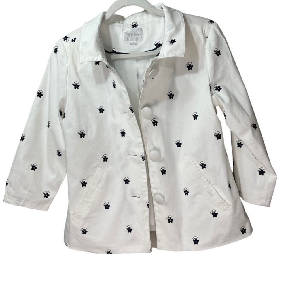 VTG ERIN LONDON Women's Embroidered Lined Button Jacket with Shoulder Pads S